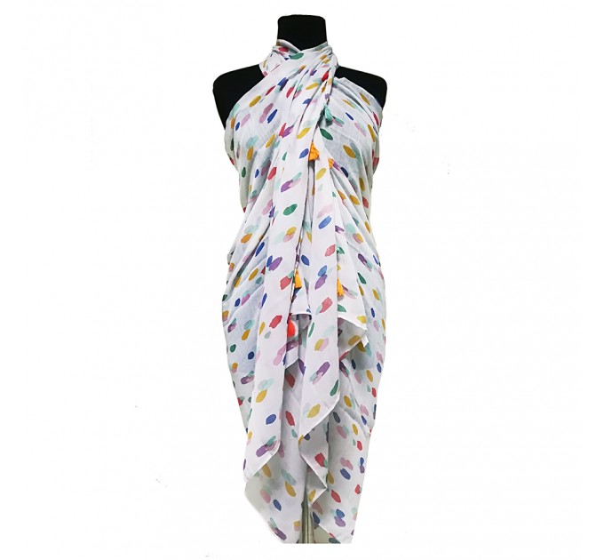 Шарф білий в кольоровий горох