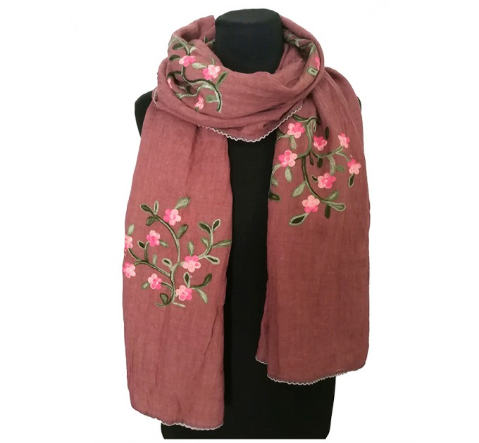 Шарф коричневий з вишивкою