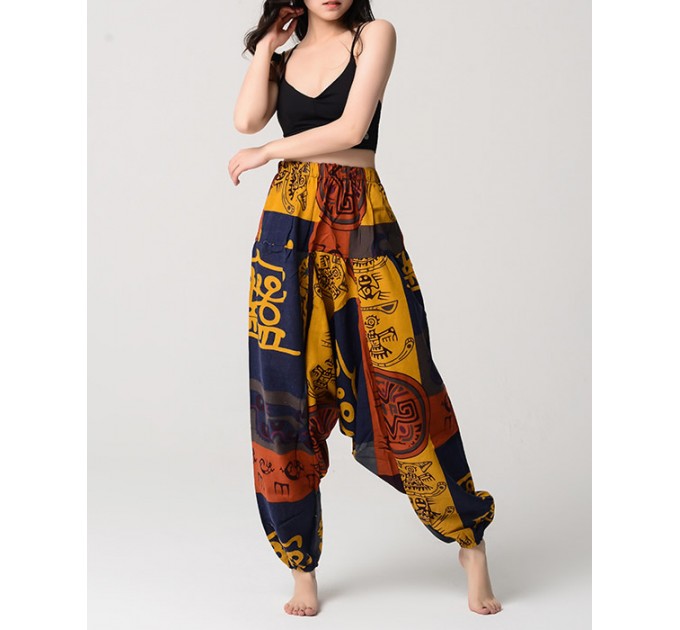 Жіночі штани алладіни лляні в афро стилі M-3XL