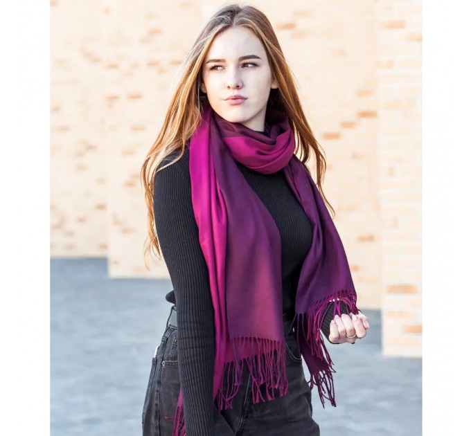 Палантин шарф фіолетовий двосторонній кашемір