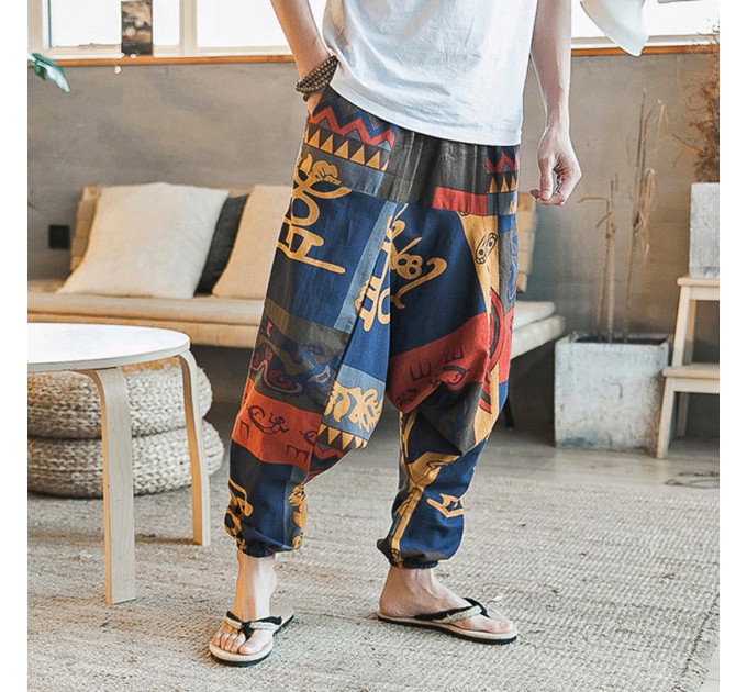 Чоловічі штани з льону модні афро стиль