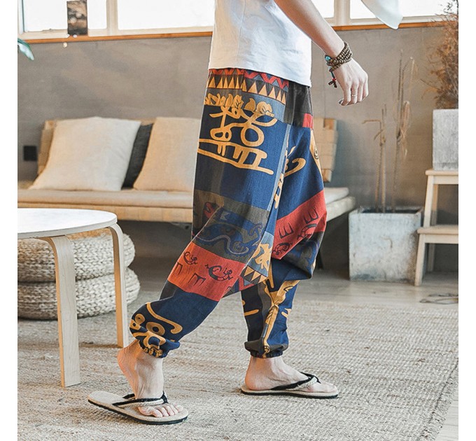 Чоловічі штани з льону модні афро стиль