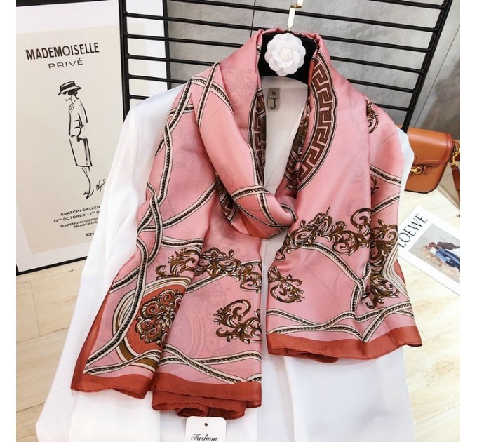 Рожевий шарф хустку шовковий стильний