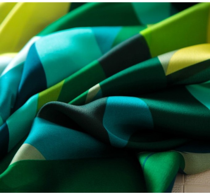 Шовковий шарф зелений з жовтим жіночий
