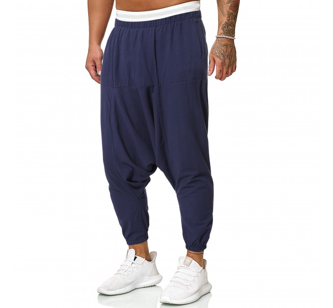 Чоловічі штани алладіни сині однотонні для йоги та дому M -4XL