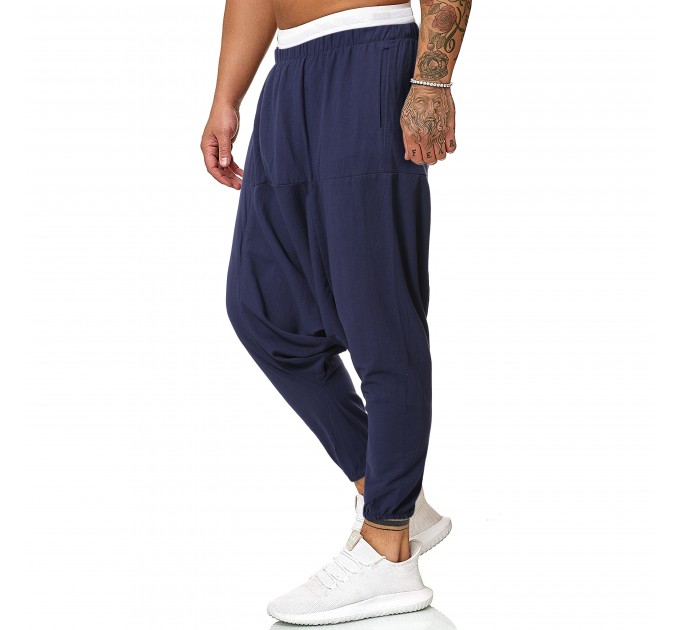 Чоловічі штани алладіни сині однотонні для йоги та дому M -4XL