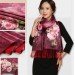 Палантин шарф шовковий бордово-вишневий з квітами